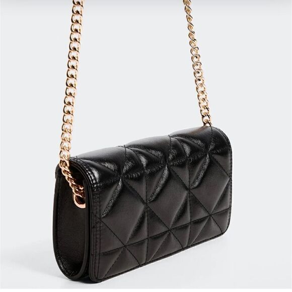 MANGO Quilted bag with chain handle in black NWT - Picture 1 of 7